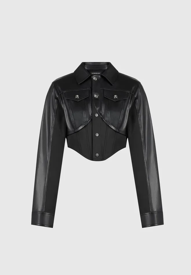 Manire De Voir Matching Sets Manire De Voir Woman Vegan Leather Contour Jacket 8211 Black