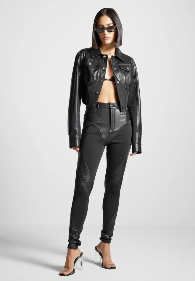 Manire De Voir Matching Sets Manire De Voir Woman Vegan Leather Contour Jacket 8211 Black