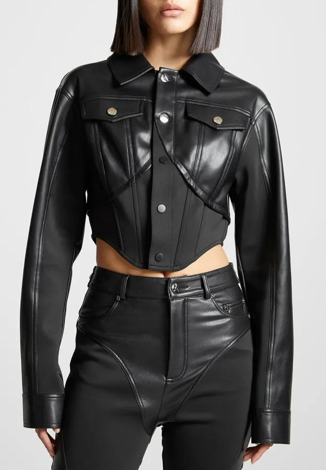 Manire De Voir Matching Sets Manire De Voir Woman Vegan Leather Contour Jacket 8211 Black