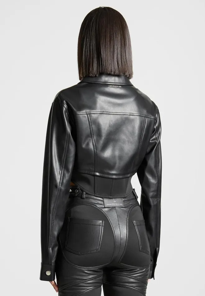 Manire De Voir Matching Sets Manire De Voir Woman Vegan Leather Contour Jacket 8211 Black
