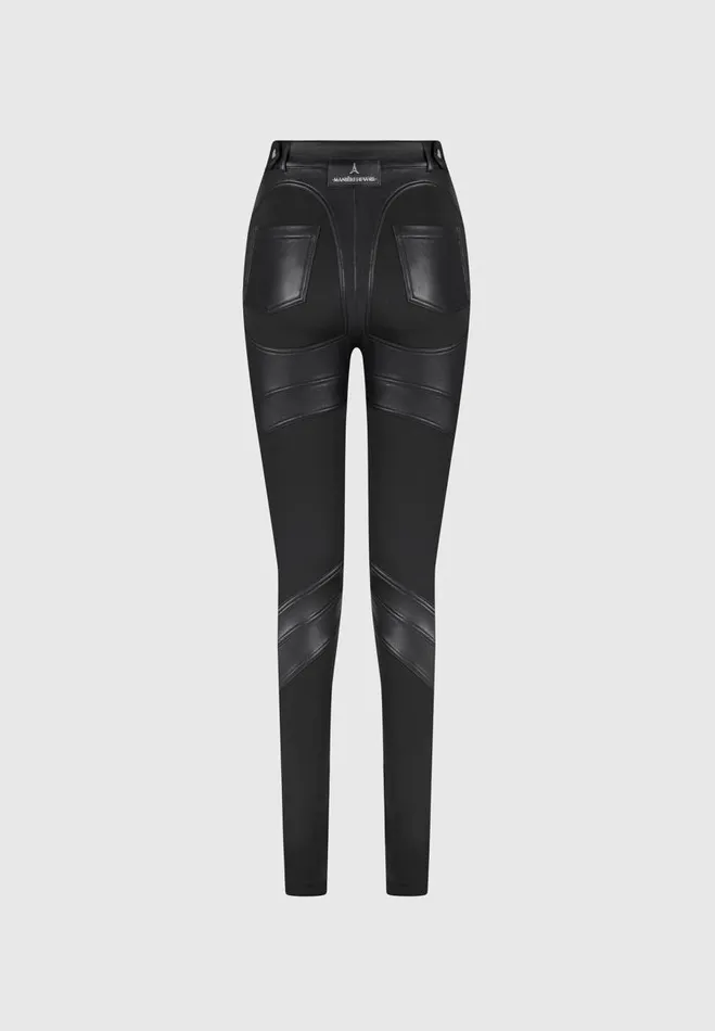 Manire De Voir Matching Sets Manire De Voir Woman Vegan Leather Contour Leggings 8211 Black