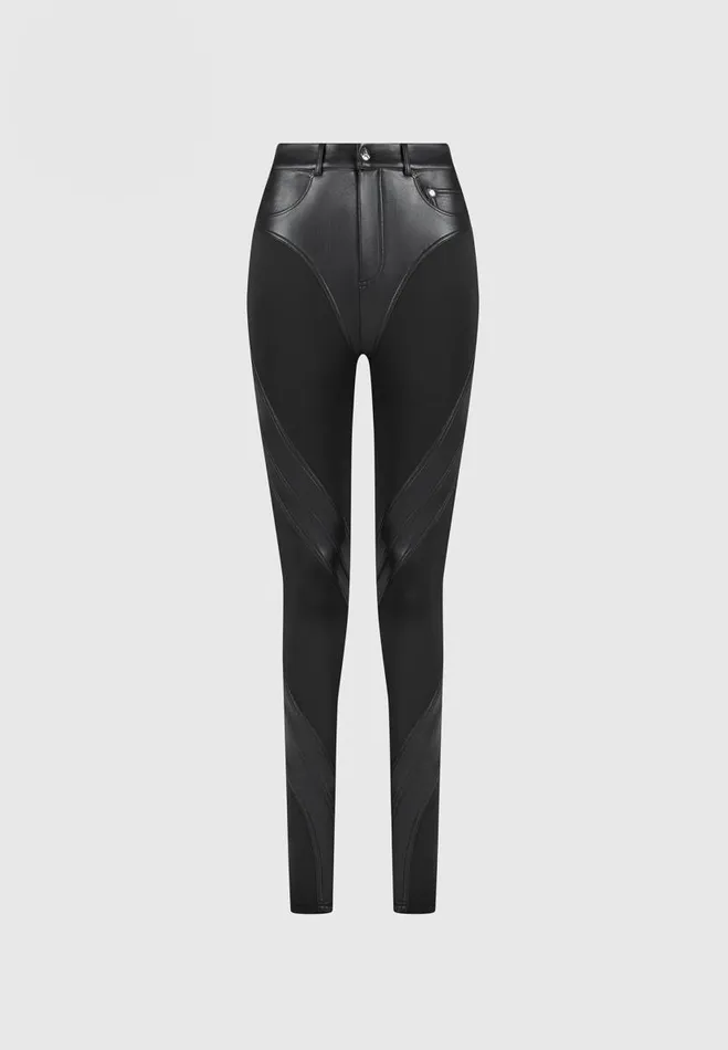 Manire De Voir Matching Sets Manire De Voir Woman Vegan Leather Contour Leggings 8211 Black