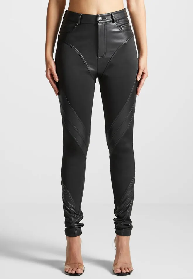 Manire De Voir Matching Sets Manire De Voir Woman Vegan Leather Contour Leggings 8211 Black