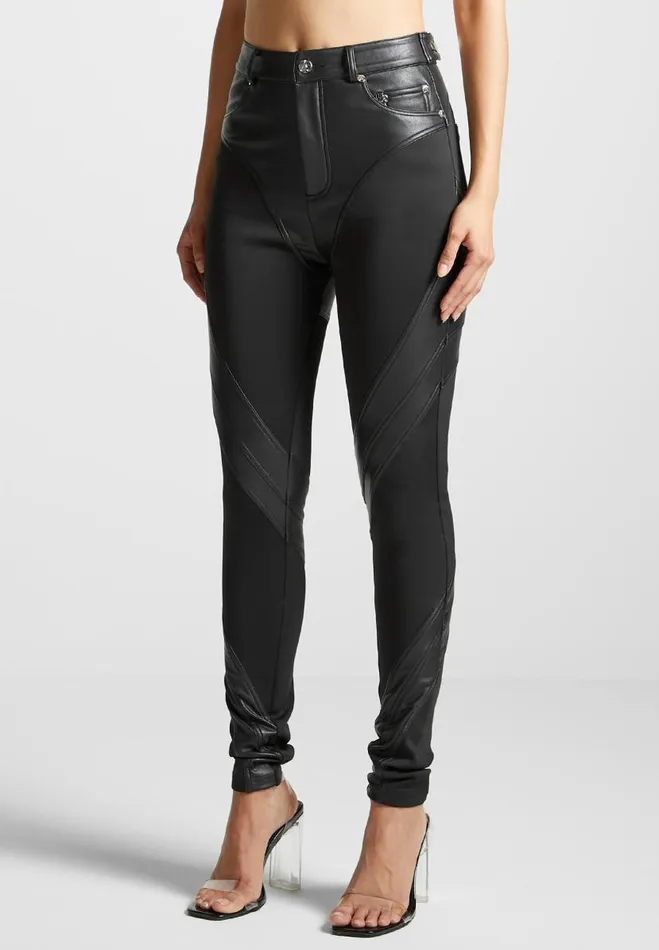 Manire De Voir Matching Sets Manire De Voir Woman Vegan Leather Contour Leggings 8211 Black