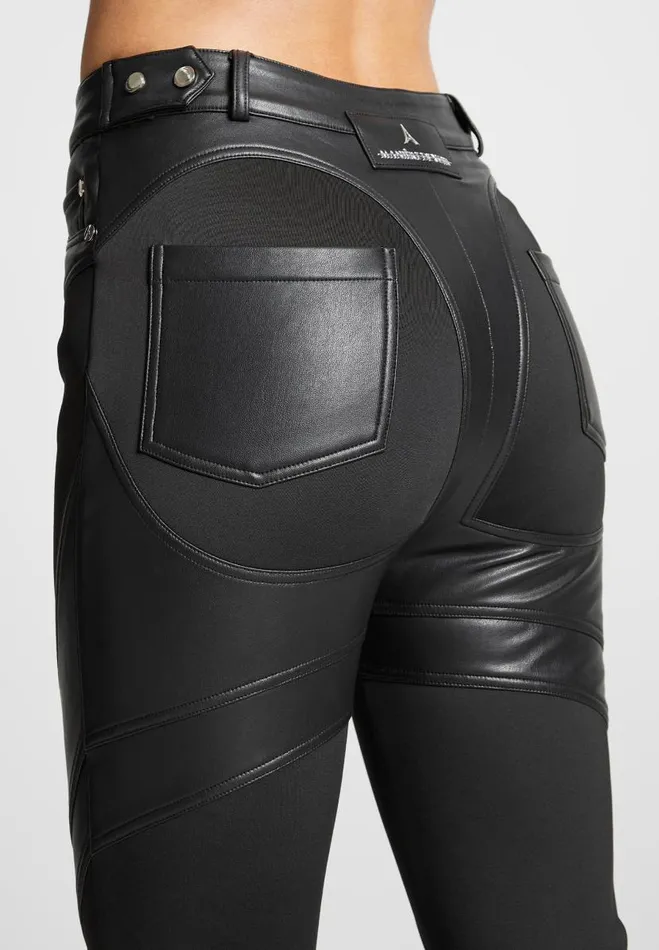 Manire De Voir Matching Sets Manire De Voir Woman Vegan Leather Contour Leggings 8211 Black