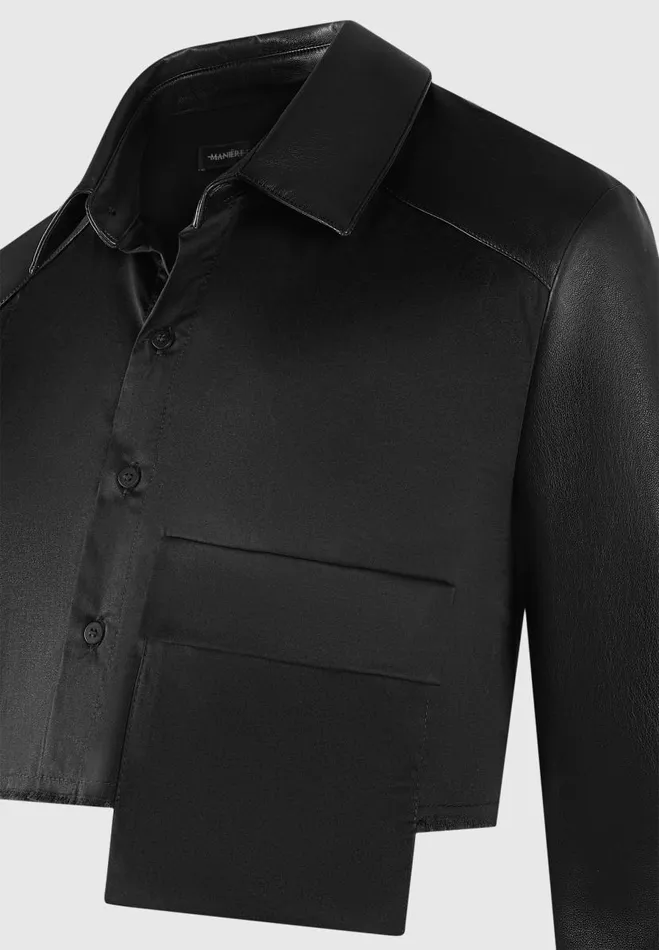 Manire De Voir Matching Sets Manire De Voir Woman Vegan Leather Contrast Cropped Shirt 8211 Black