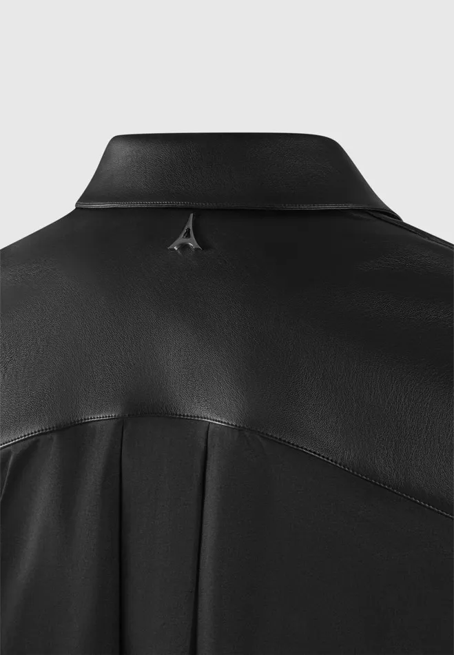 Manire De Voir Matching Sets Manire De Voir Woman Vegan Leather Contrast Cropped Shirt 8211 Black