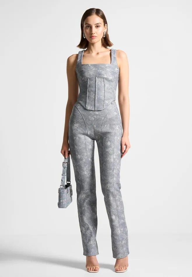Manire De Voir Matching Sets Manire De Voir Woman Vegan Leather Denim Effect Straight Leg Trousers 8211 Blue Manire De Voir Matching Sets Manire De Voir Woman Vegan Leather Denim Effect Straight Leg Trousers 8211 Blue
