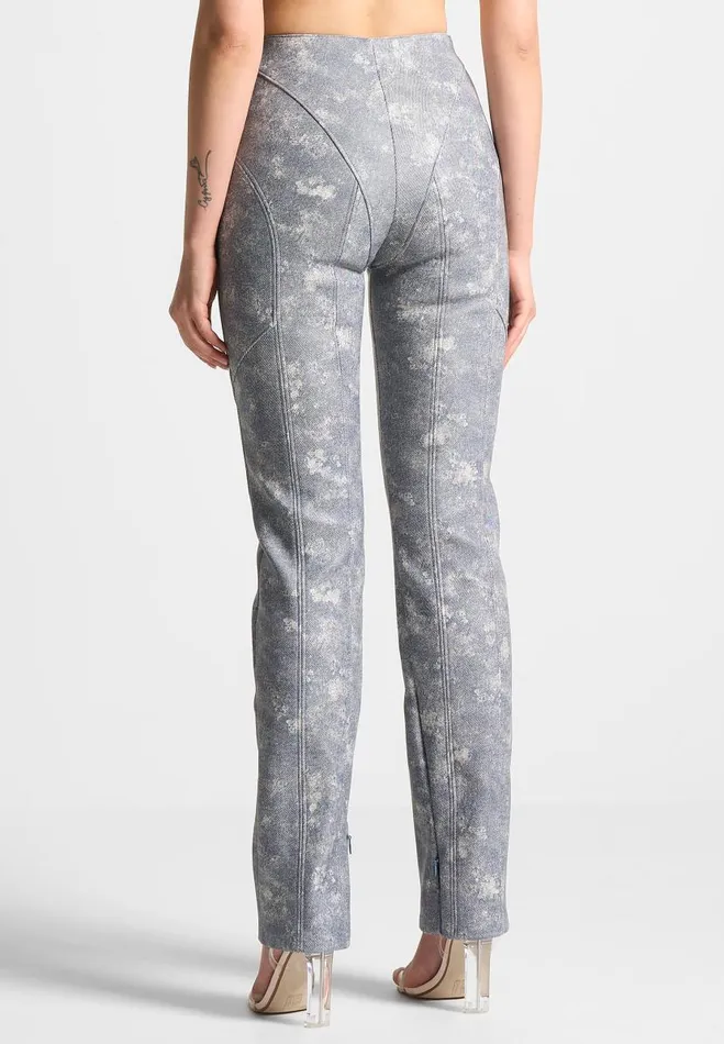 Manire De Voir Matching Sets Manire De Voir Woman Vegan Leather Denim Effect Straight Leg Trousers 8211 Blue