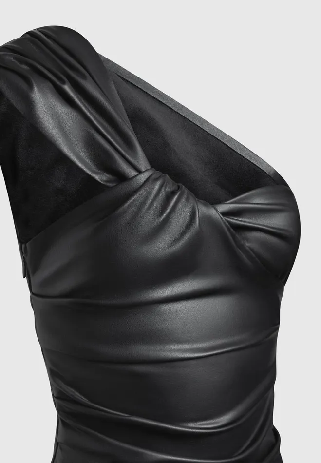 Manire De Voir Matching Sets Manire De Voir Woman Vegan Leather Gathered Bodysuit With Sleeves 8211 Black