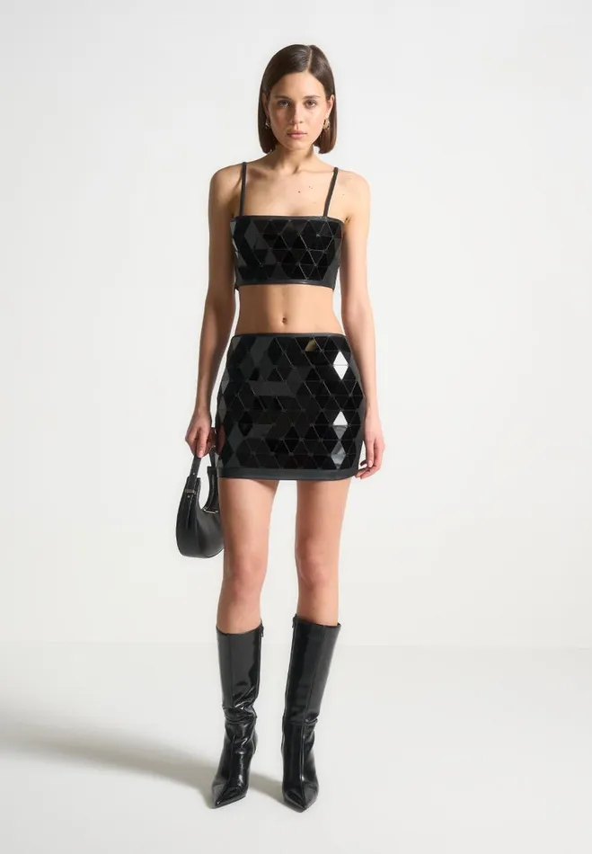 Manire De Voir Matching Sets Manire De Voir Woman Vegan Leather Mirrored Mini Skirt 8211 BlackBlack