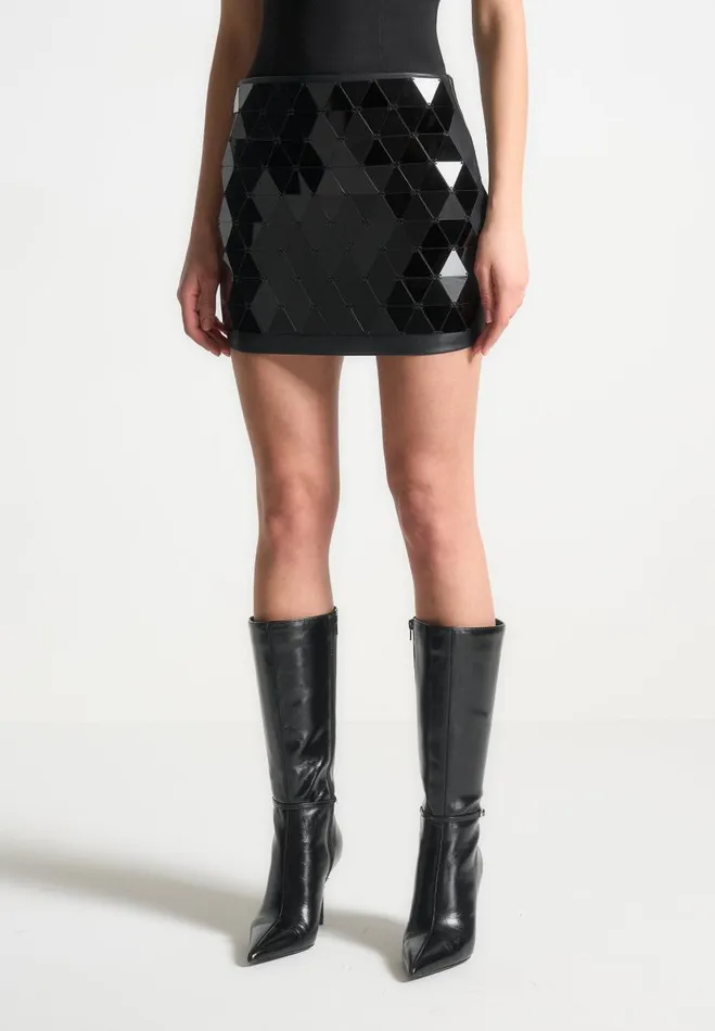 Manire De Voir Matching Sets Manire De Voir Woman Vegan Leather Mirrored Mini Skirt 8211 BlackBlack