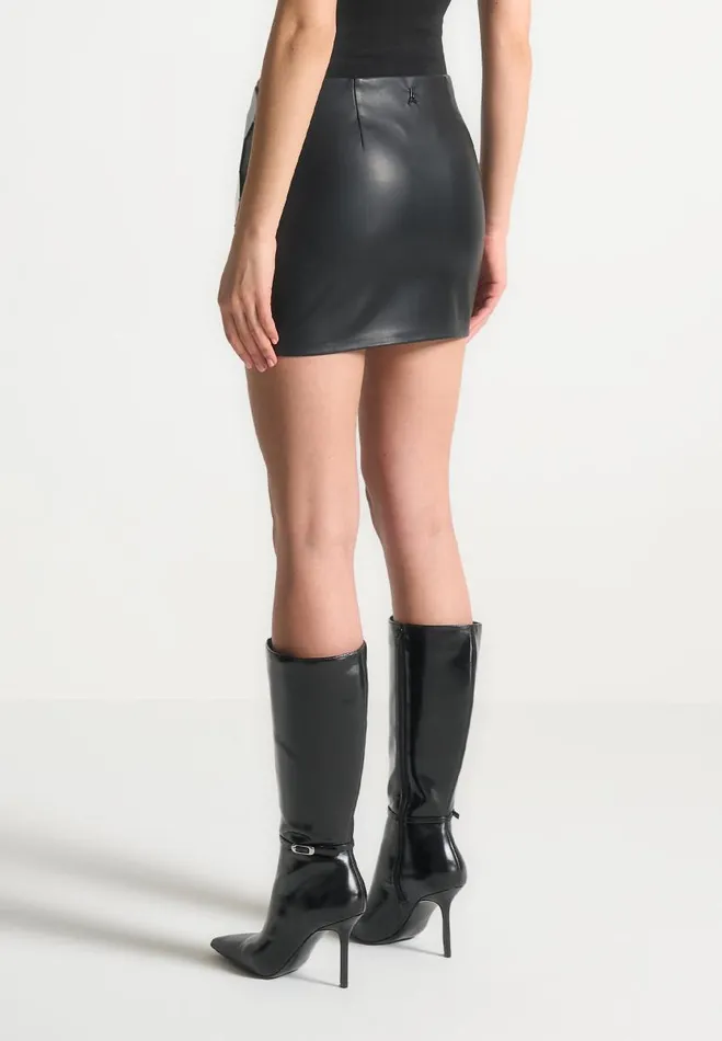 Manire De Voir Matching Sets Manire De Voir Woman Vegan Leather Mirrored Mini Skirt 8211 BlackBlack
