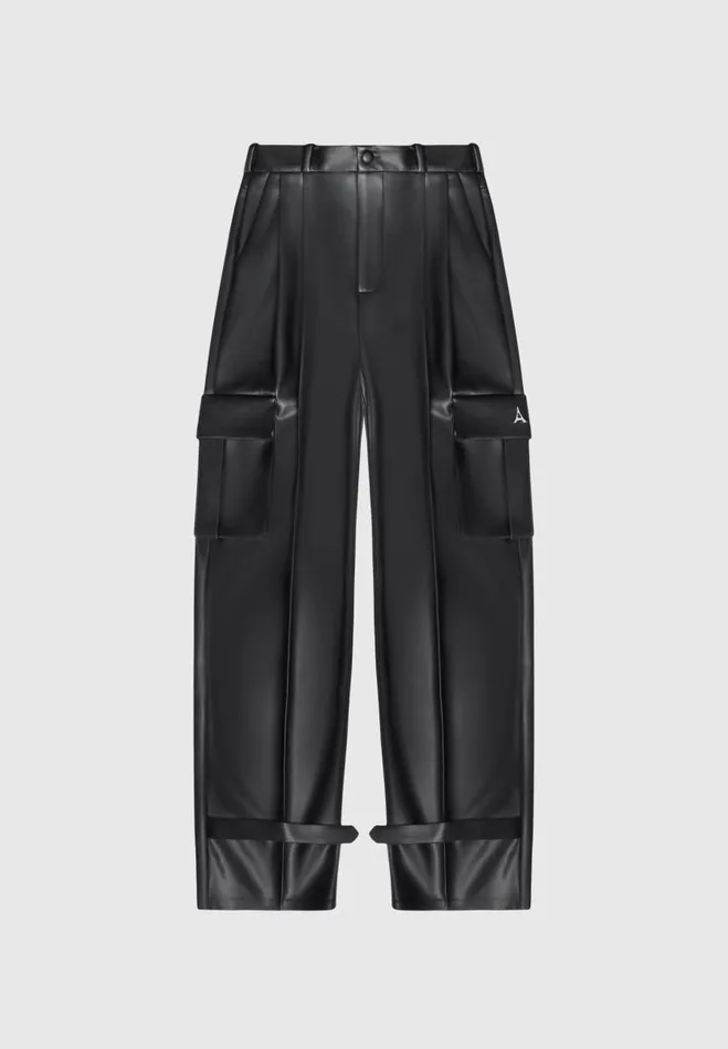 Manire De Voir Matching Sets Manire De Voir Woman Vegan Leather Pleated Cargo Trousers 8211 Black