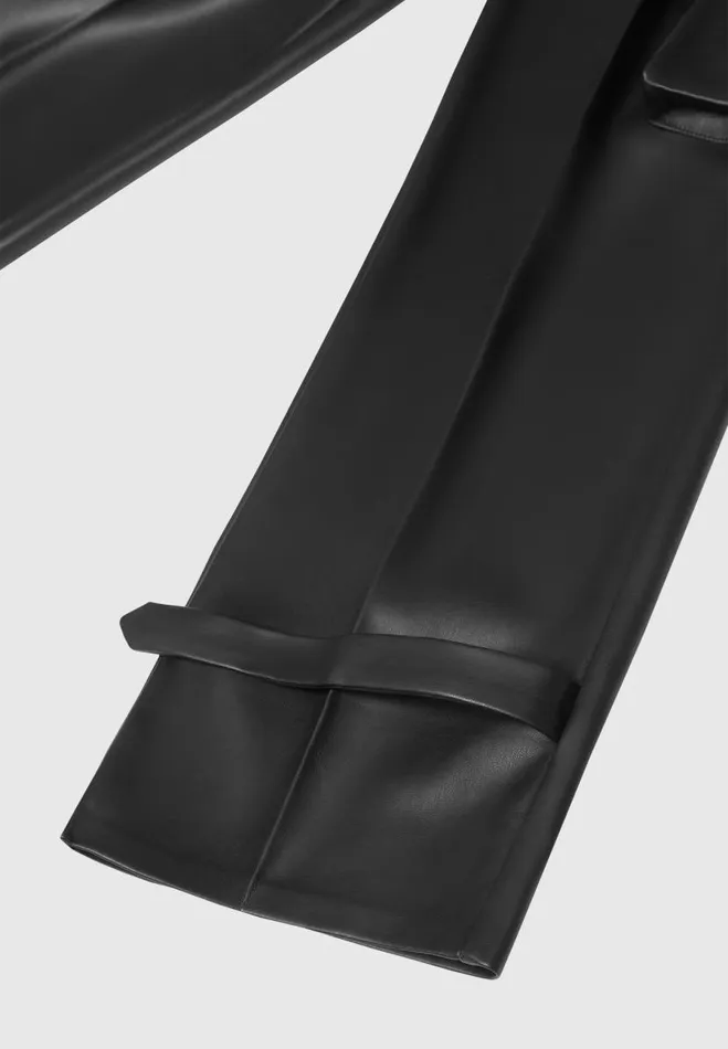 Manire De Voir Matching Sets Manire De Voir Woman Vegan Leather Pleated Cargo Trousers 8211 Black