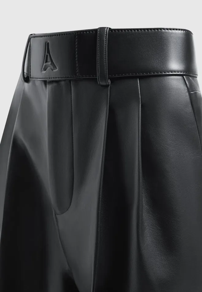 Manire De Voir Matching Sets Manire De Voir Woman Vegan Leather Pleated Trousers With Eiffel Belt 8211 Black