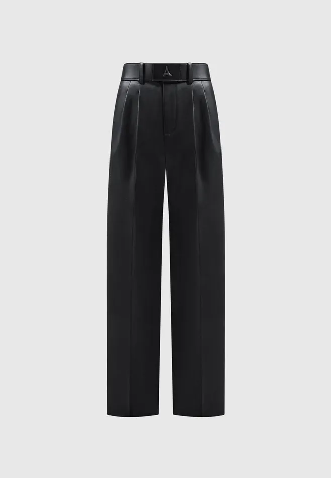 Manire De Voir Matching Sets Manire De Voir Woman Vegan Leather Pleated Trousers With Eiffel Belt 8211 Black