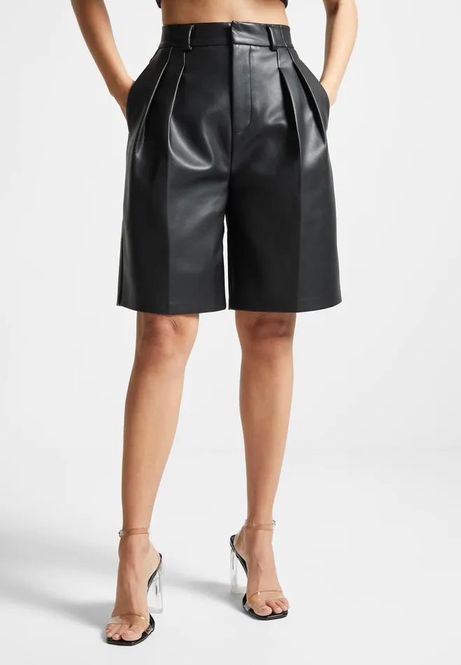 Manire De Voir Matching Sets Manire De Voir Woman Vegan Leather Tailored City Shorts 8211 Black Manire De Voir Matching Sets Manire De Voir Woman Vegan Leather Tailored City Shorts 8211 Black
