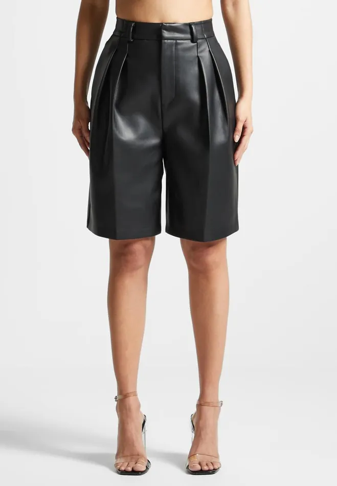 Manire De Voir Matching Sets Manire De Voir Woman Vegan Leather Tailored City Shorts 8211 Black
