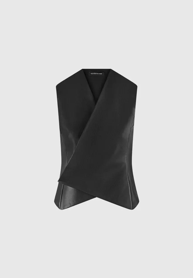 Manire De Voir Matching Sets Manire De Voir Woman Vegan Leather Wrap Waistcoat 8211 Black