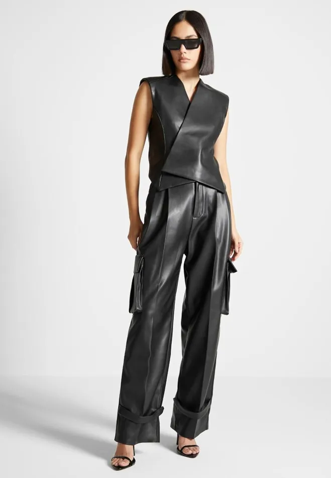 Manire De Voir Matching Sets Manire De Voir Woman Vegan Leather Wrap Waistcoat 8211 Black