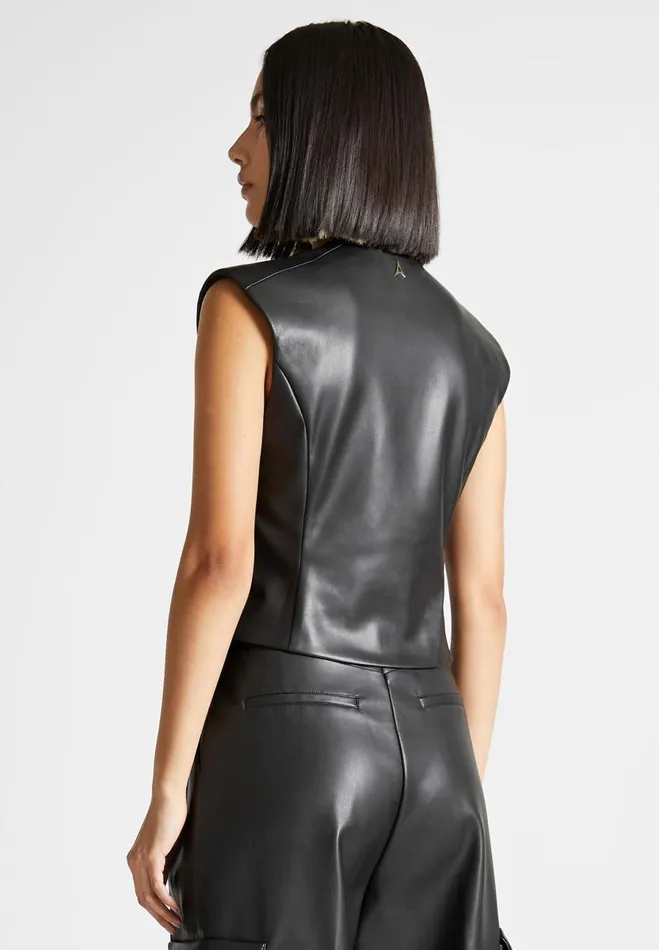 Manire De Voir Matching Sets Manire De Voir Woman Vegan Leather Wrap Waistcoat 8211 Black