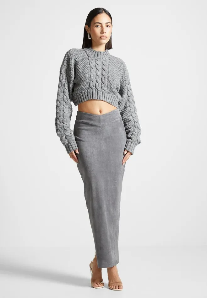 Manire De Voir Matching Sets Manire De Voir Woman Vegan Suede Midaxi Skirt 8211 Light Grey Manire De Voir Matching Sets Manire De Voir Woman Vegan Suede Midaxi Skirt 8211 Light Grey