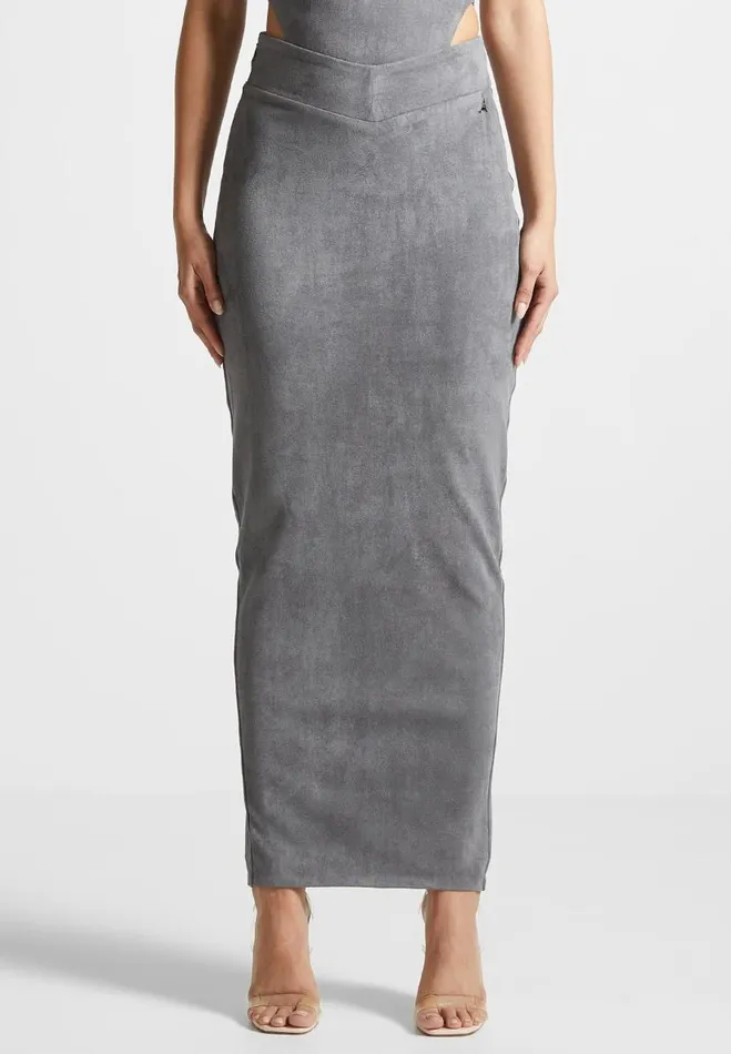 Manire De Voir Matching Sets Manire De Voir Woman Vegan Suede Midaxi Skirt 8211 Light Grey