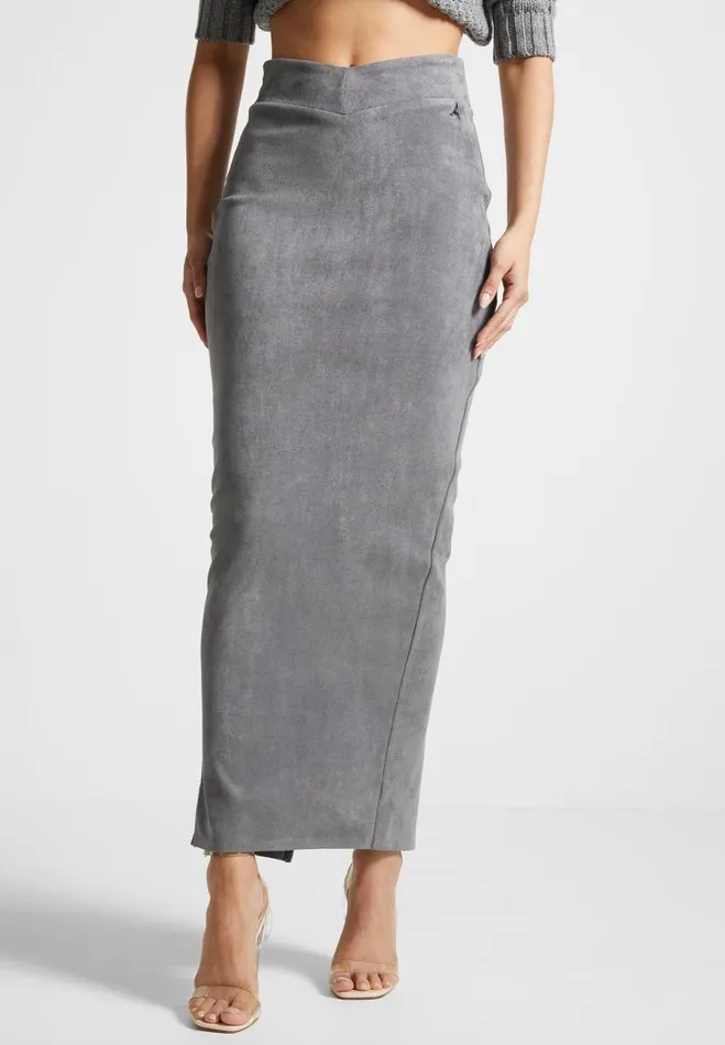 Manire De Voir Matching Sets Manire De Voir Woman Vegan Suede Midaxi Skirt 8211 Light Grey