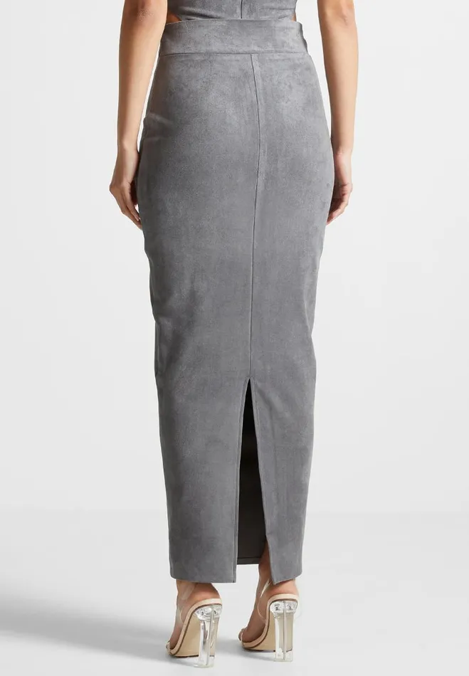 Manire De Voir Matching Sets Manire De Voir Woman Vegan Suede Midaxi Skirt 8211 Light Grey