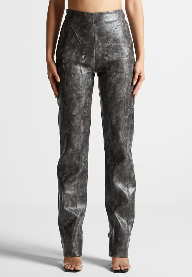 Manire De Voir Matching Sets Manire De Voir Woman Vintage Vegan Leather Trousers 8211 Grey