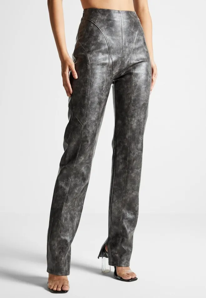 Manire De Voir Matching Sets Manire De Voir Woman Vintage Vegan Leather Trousers 8211 Grey