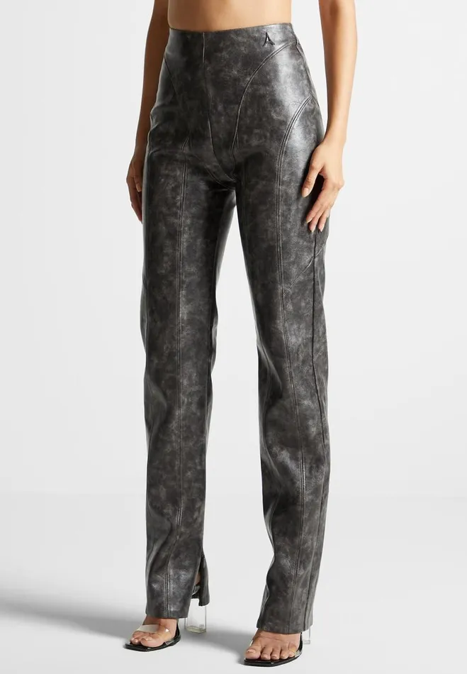 Manire De Voir Matching Sets Manire De Voir Woman Vintage Vegan Leather Trousers 8211 Grey