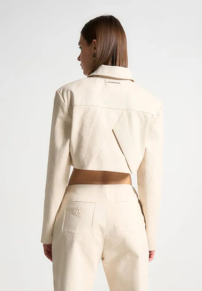 Manire De Voir Matching Sets Manire De Voir Woman Wide Shoulder Cropped Denim Jacket 8211 Cream