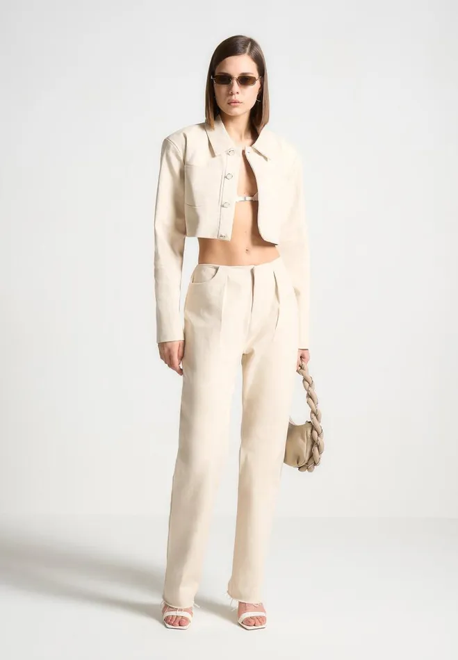 Manire De Voir Matching Sets Manire De Voir Woman Wide Shoulder Cropped Denim Jacket 8211 Cream