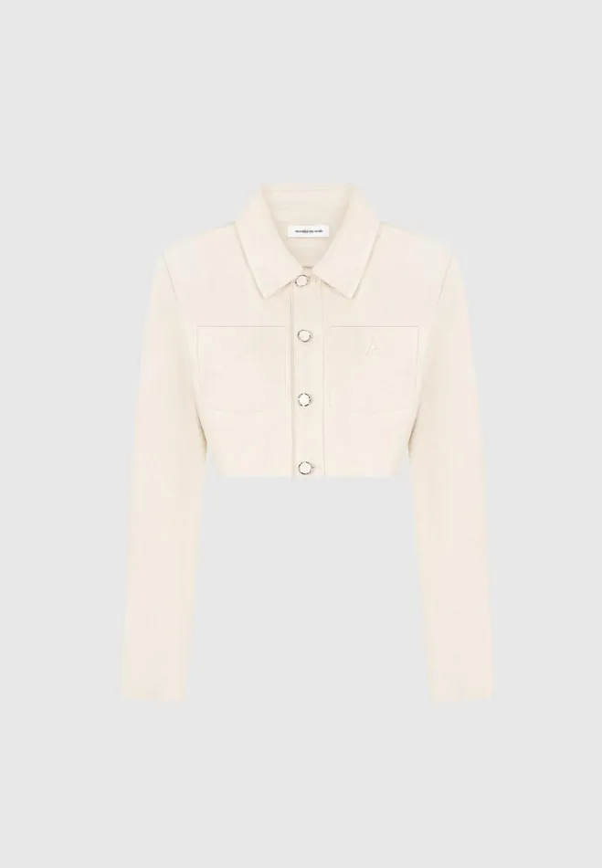 Manire De Voir Matching Sets Manire De Voir Woman Wide Shoulder Cropped Denim Jacket 8211 Cream