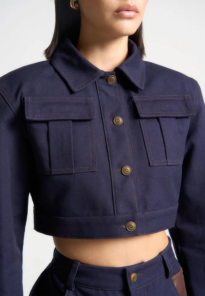 Manire De Voir Matching Sets Manire De Voir Woman Wide Shoulder Drill Jacket 8211 Indigo