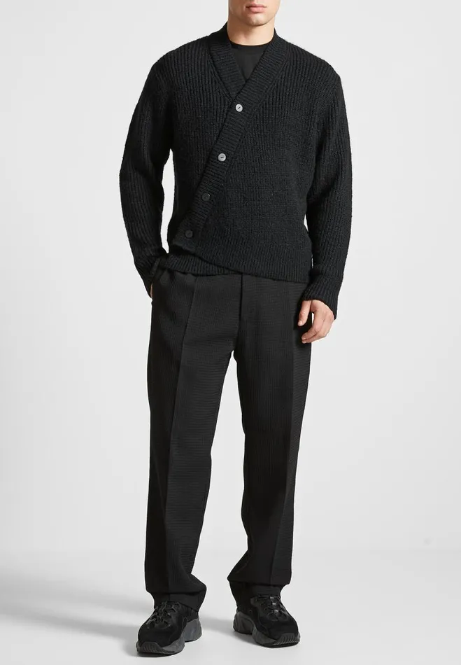 Manire De Voir Modern Tailoring Manire De Voir Man Regular Fit Waffle Seersucker Tailored Trousers 8211 Black