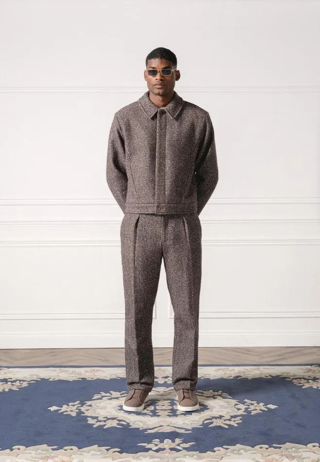 Manire De Voir Modern Tailoring Manire De Voir Man Relaxed Fit Herringbone Pleated Tailored Trousers 8211 Brown