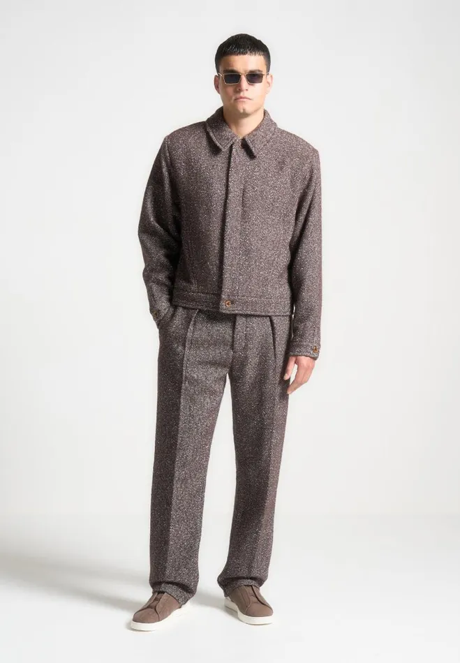 Manire De Voir Modern Tailoring Manire De Voir Man Relaxed Fit Herringbone Pleated Tailored Trousers 8211 Brown