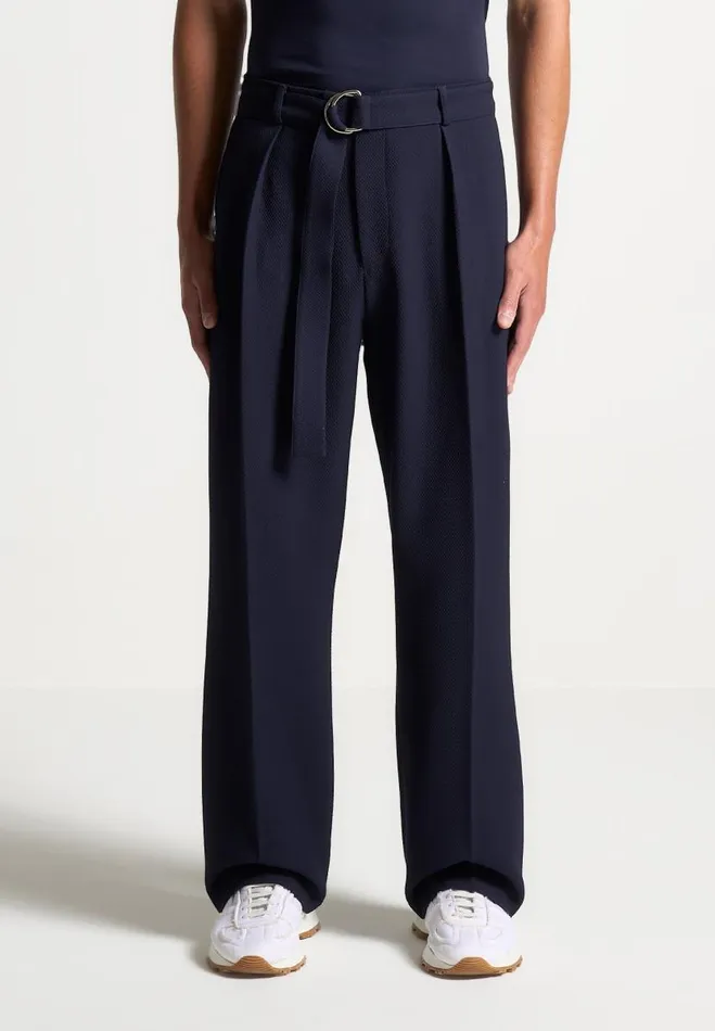 Manire De Voir Modern Tailoring Manire De Voir Man Relaxed Fit Textured Belted Tailored Trousers 8211 Navy Manire De Voir Modern Tailoring Manire De Voir Man Relaxed Fit Textured Belted Tailored Trousers 8211 Navy