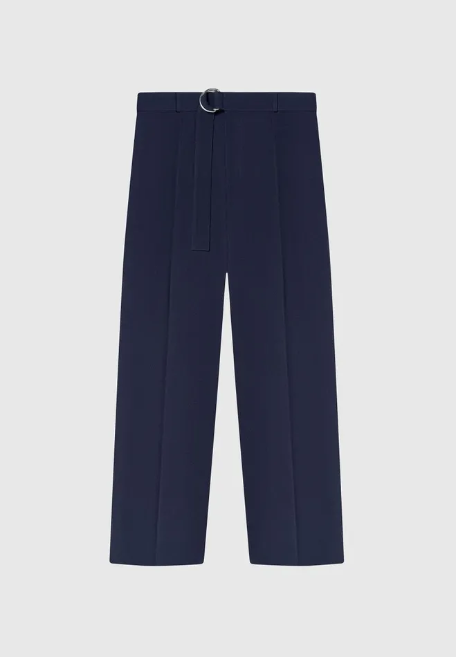 Manire De Voir Modern Tailoring Manire De Voir Man Relaxed Fit Textured Belted Tailored Trousers 8211 Navy