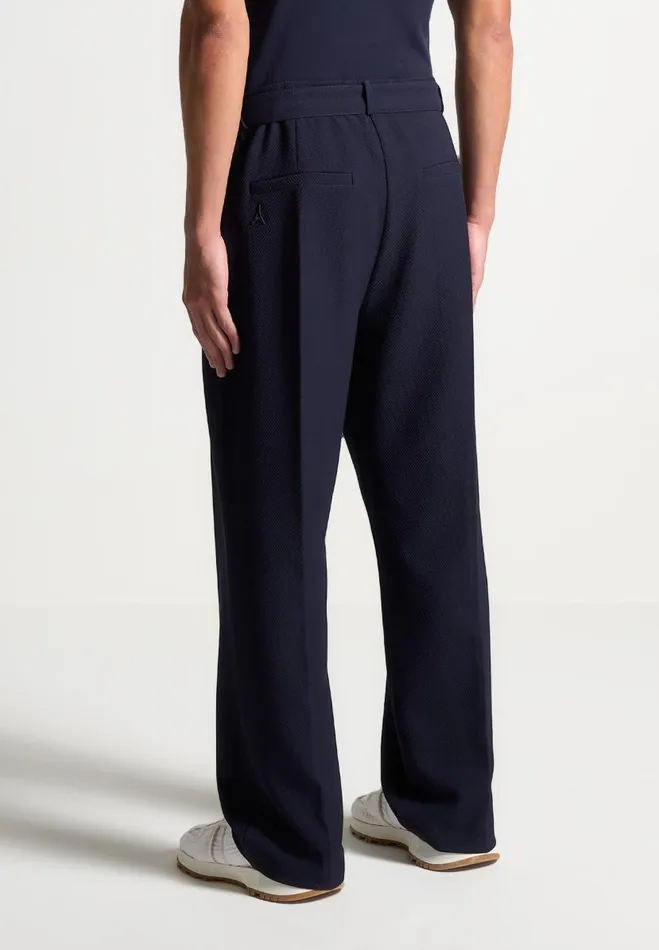 Manire De Voir Modern Tailoring Manire De Voir Man Relaxed Fit Textured Belted Tailored Trousers 8211 Navy