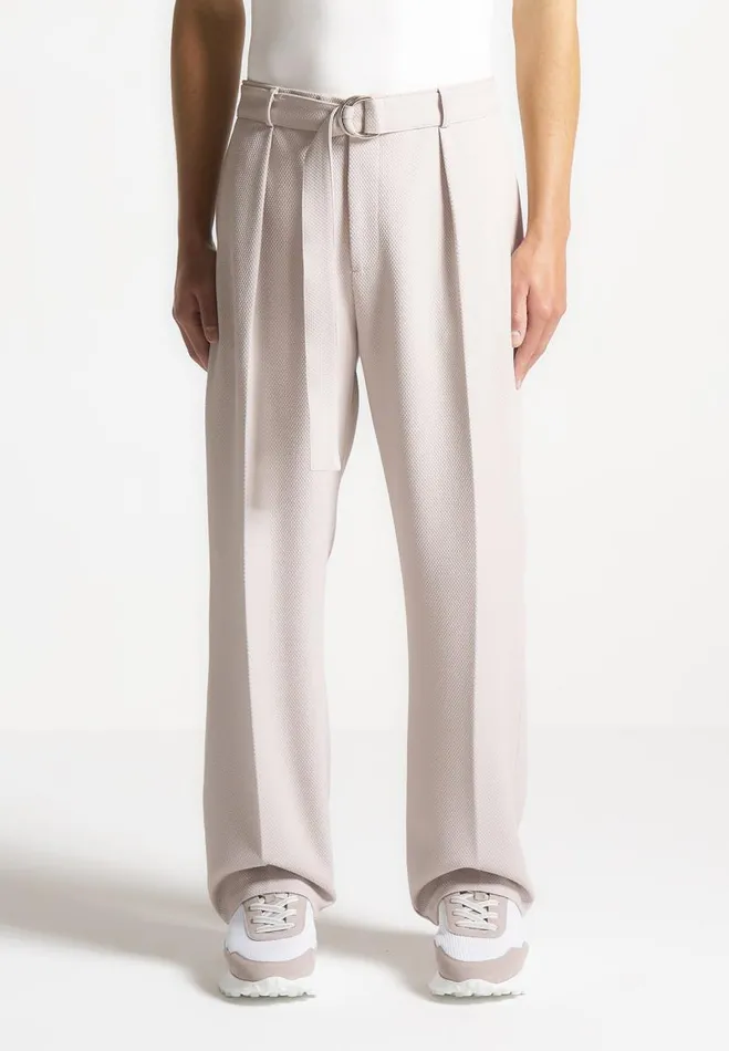 Manire De Voir Modern Tailoring Manire De Voir Man Relaxed Fit Textured Belted Tailored Trousers 8211 Stone Manire De Voir Modern Tailoring Manire De Voir Man Relaxed Fit Textured Belted Tailored Trousers 8211 Stone