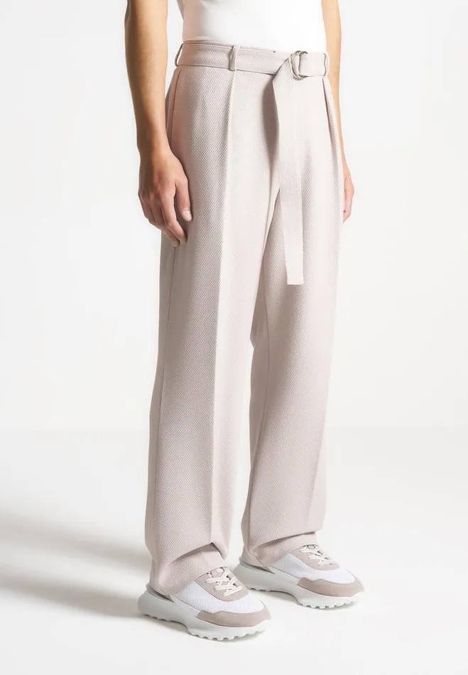 Manire De Voir Modern Tailoring Manire De Voir Man Relaxed Fit Textured Belted Tailored Trousers 8211 Stone