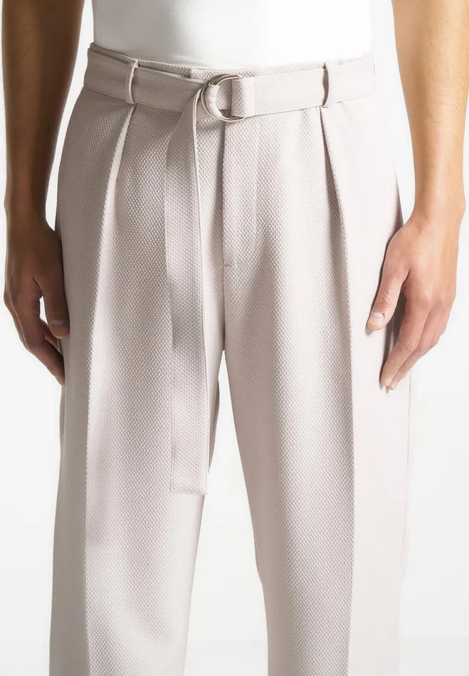 Manire De Voir Modern Tailoring Manire De Voir Man Relaxed Fit Textured Belted Tailored Trousers 8211 Stone