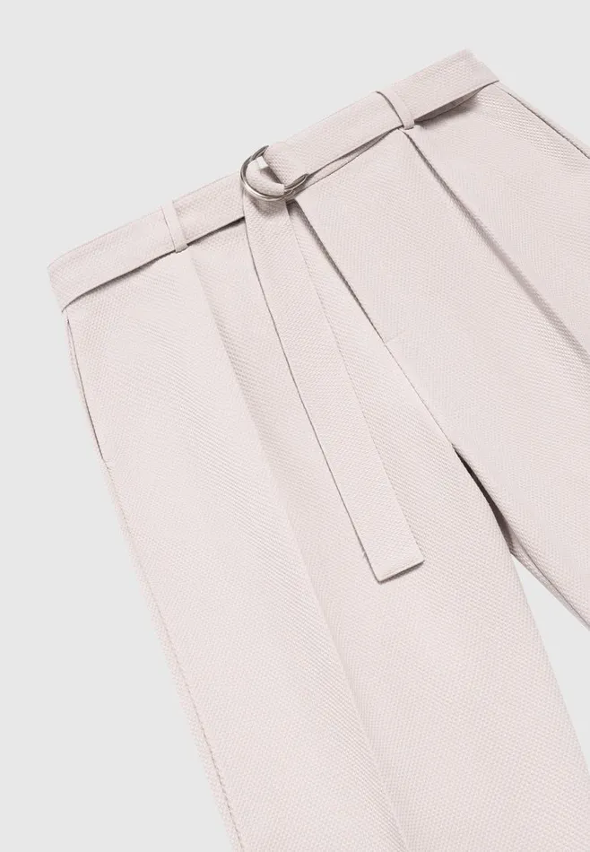 Manire De Voir Modern Tailoring Manire De Voir Man Relaxed Fit Textured Belted Tailored Trousers 8211 Stone