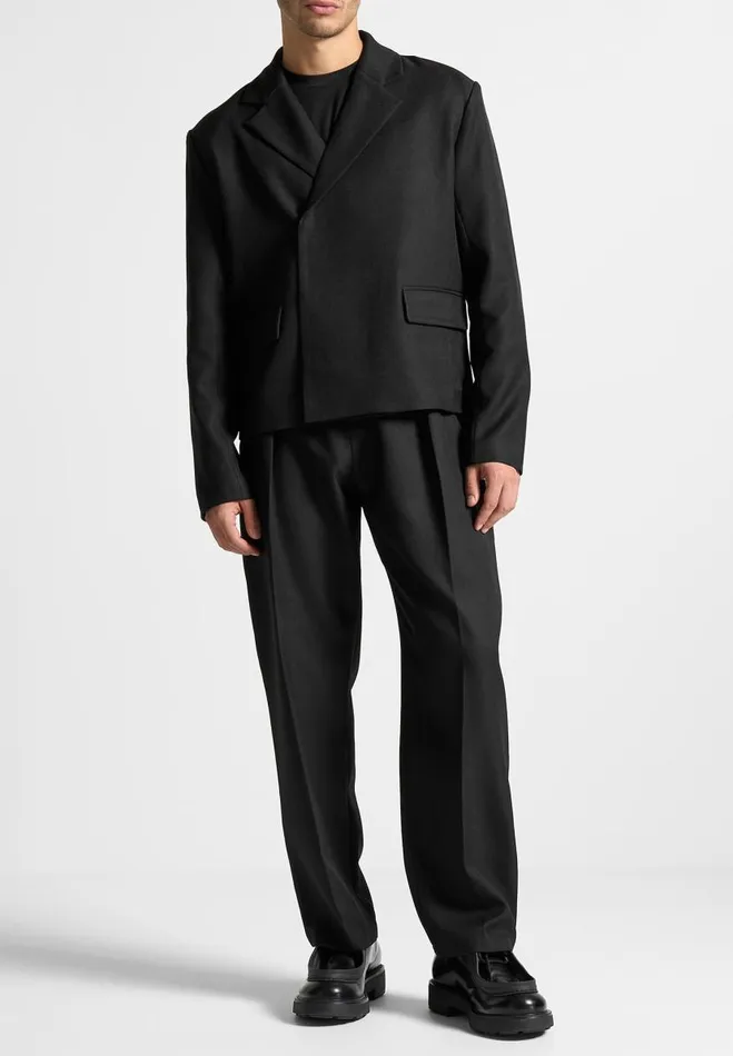 Manire De Voir Modern Tailoring Manire De Voir Man Relaxed Fit Textured Pleated Tailored Trousers 8211 Black