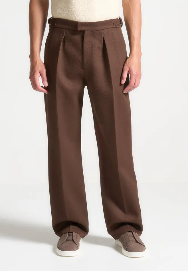 Manire De Voir Modern Tailoring Manire De Voir Man Relaxed Fit Twill Pleated Tailored Trousers 8211 Brown