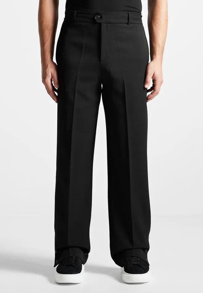 Manire De Voir Modern Tailoring Manire De Voir Man Straight Leg Buttoned Cuff Trousers 8211 Black Manire De Voir Modern Tailoring Manire De Voir Man Straight Leg Buttoned Cuff Trousers 8211 Black
